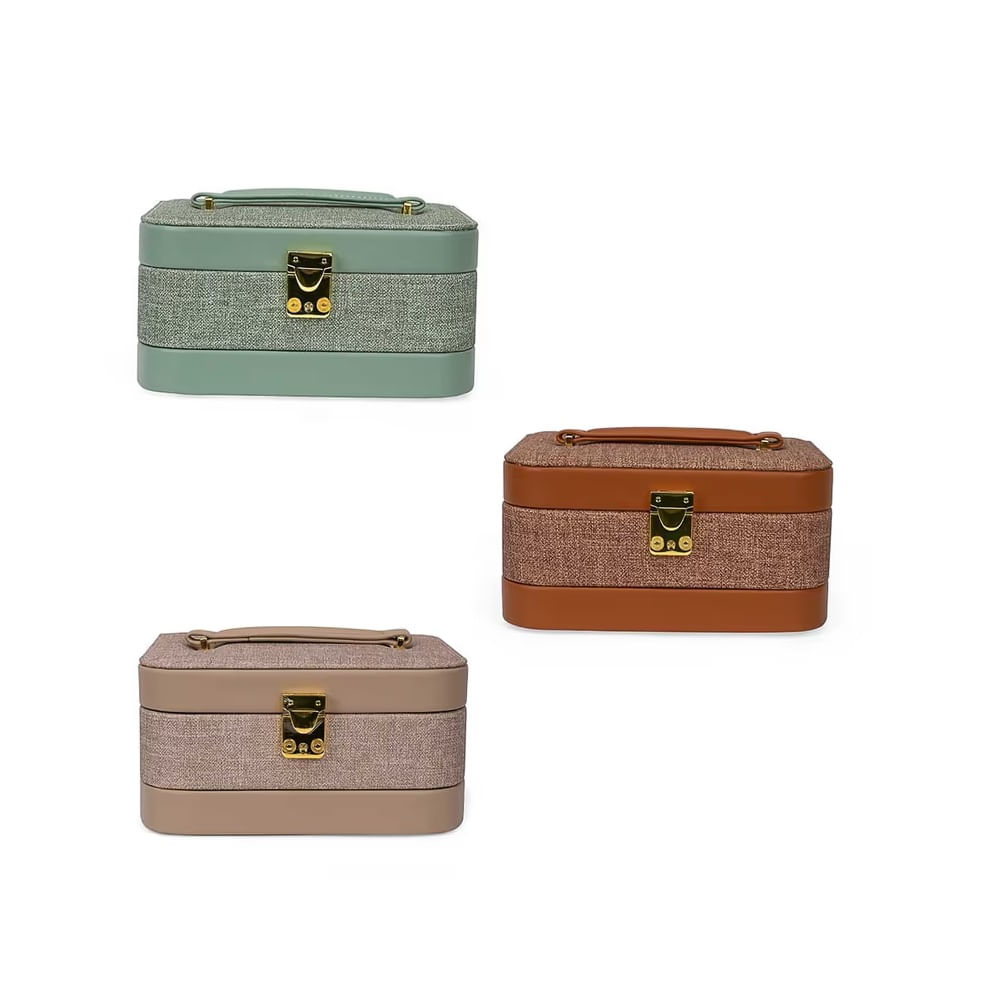 FELIZ DIA MAMA - Joyero de cuerina con espejo de dos niveles y cajoncito frontal colores