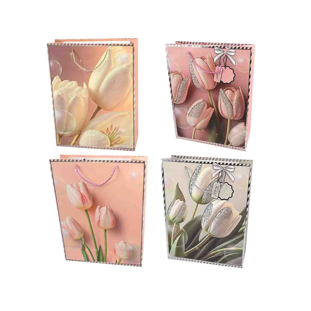 FELIZ DIA MAMA - Bolsa de Regalo de Papel Tulipanes de Primavera