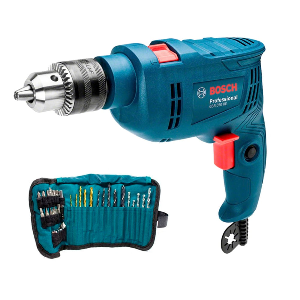 Taladro Percutor Bosch GSB 550 RE 550w y 34 Accesorios