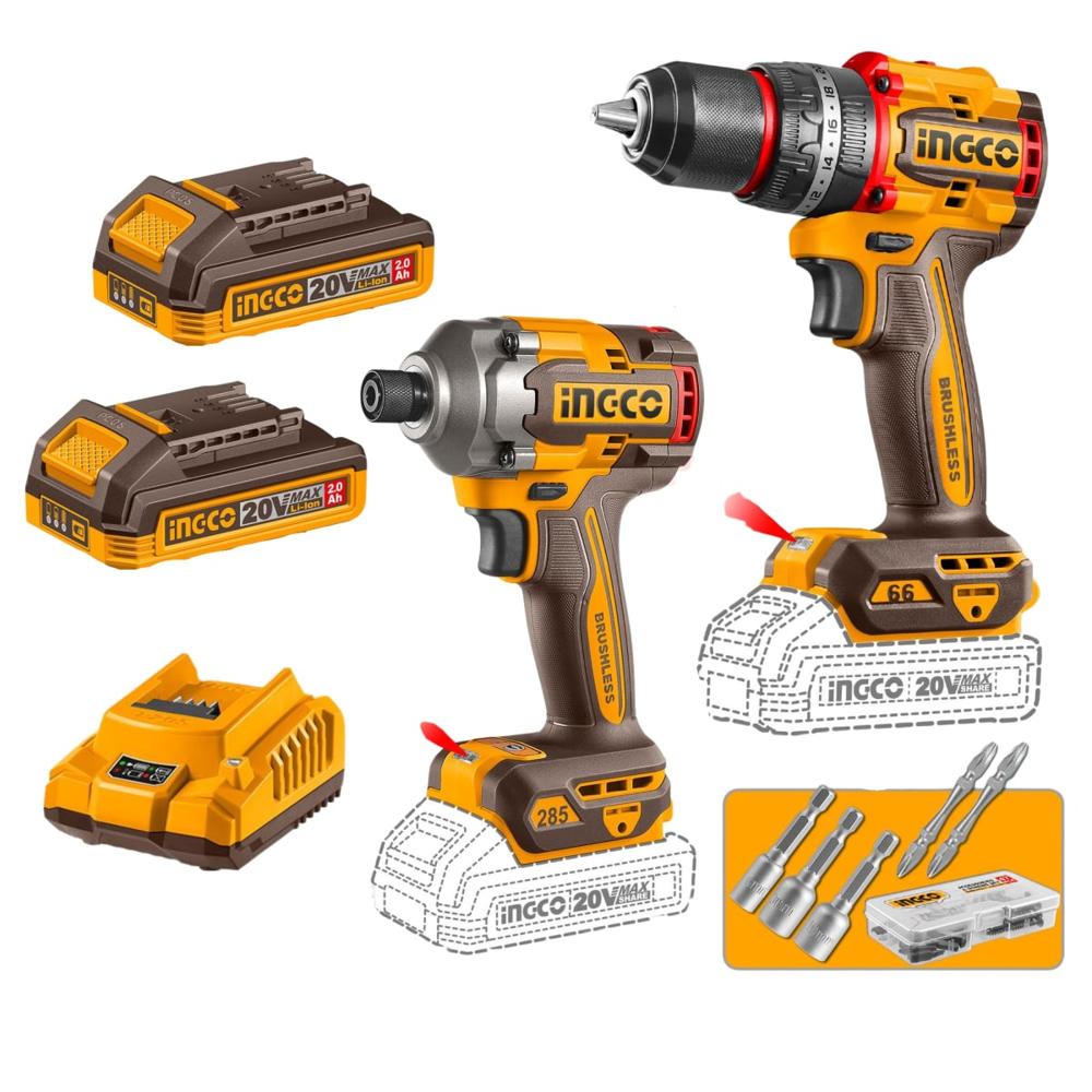 Combo taladro percutor 66nm + atornillador de impacto 285nm Ingco CKLI20277
