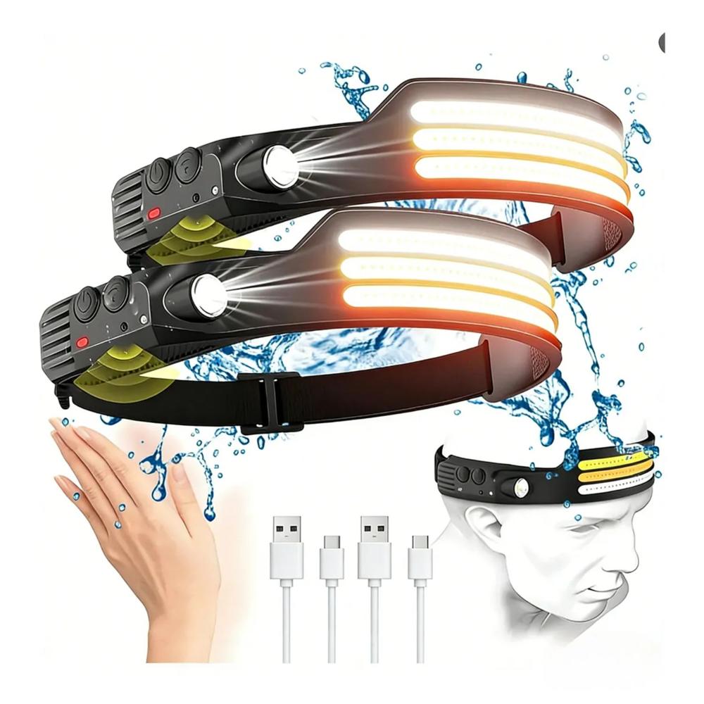Linterna Frontal LED Recargable Con Sensor Movimiento USB C 230 Gran Angular Impermeable Pack 2