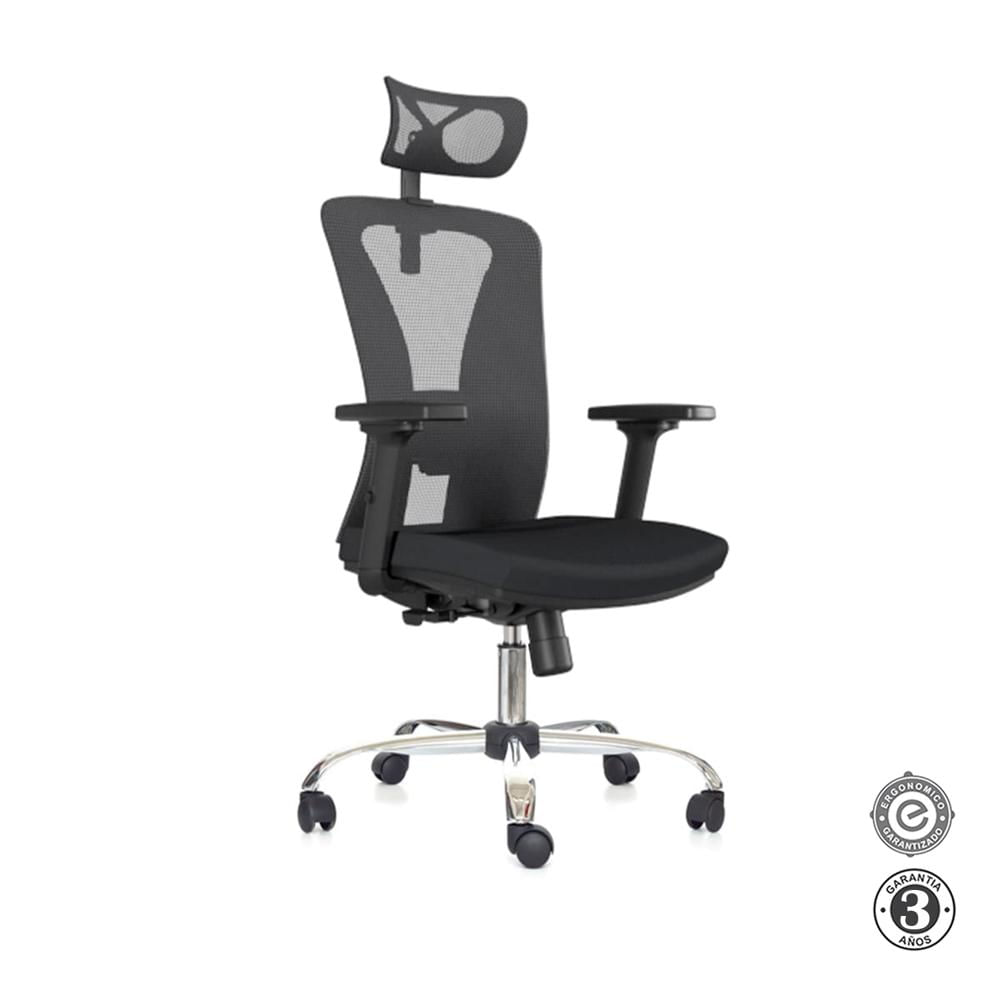 Silla Ergonómica Versalles Presidente Brazos 3D Cromado Negro Althea Confort