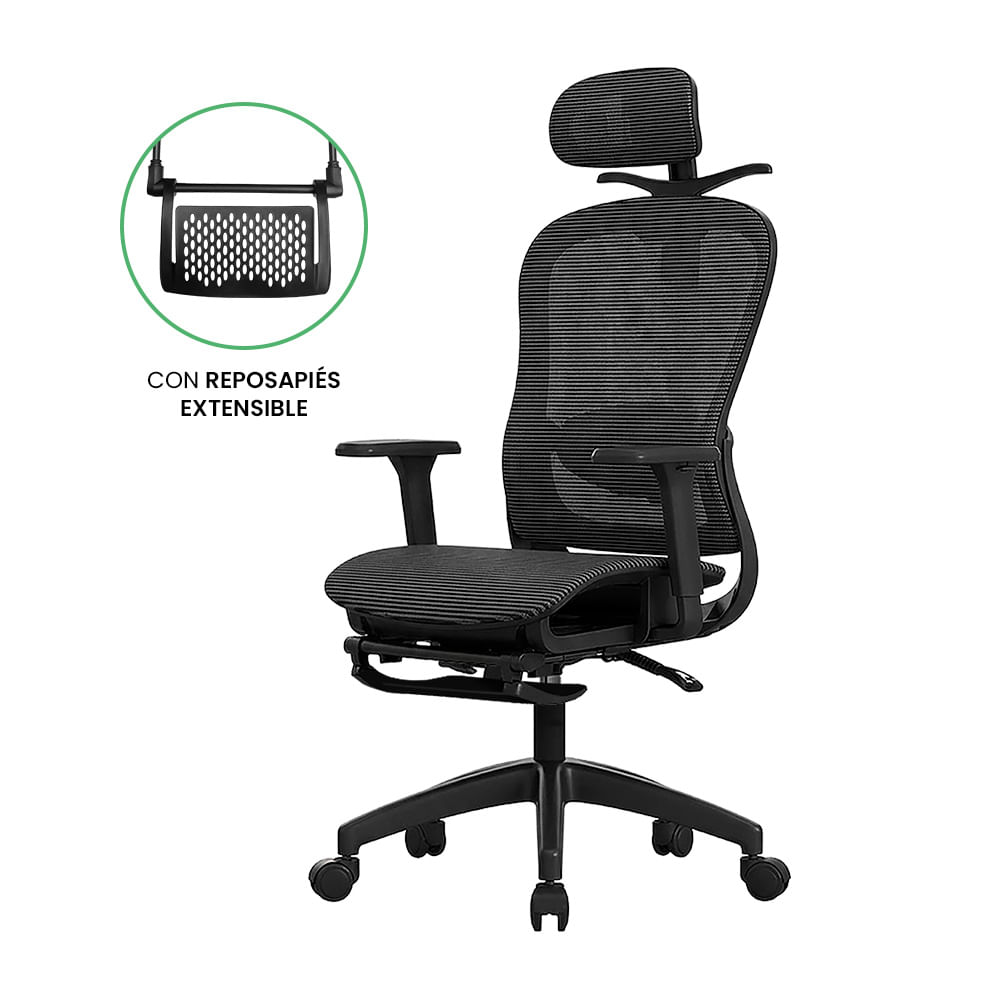 Silla de Oficina Ergonómica Evox Advance E7-BR Negro con Reposapiés