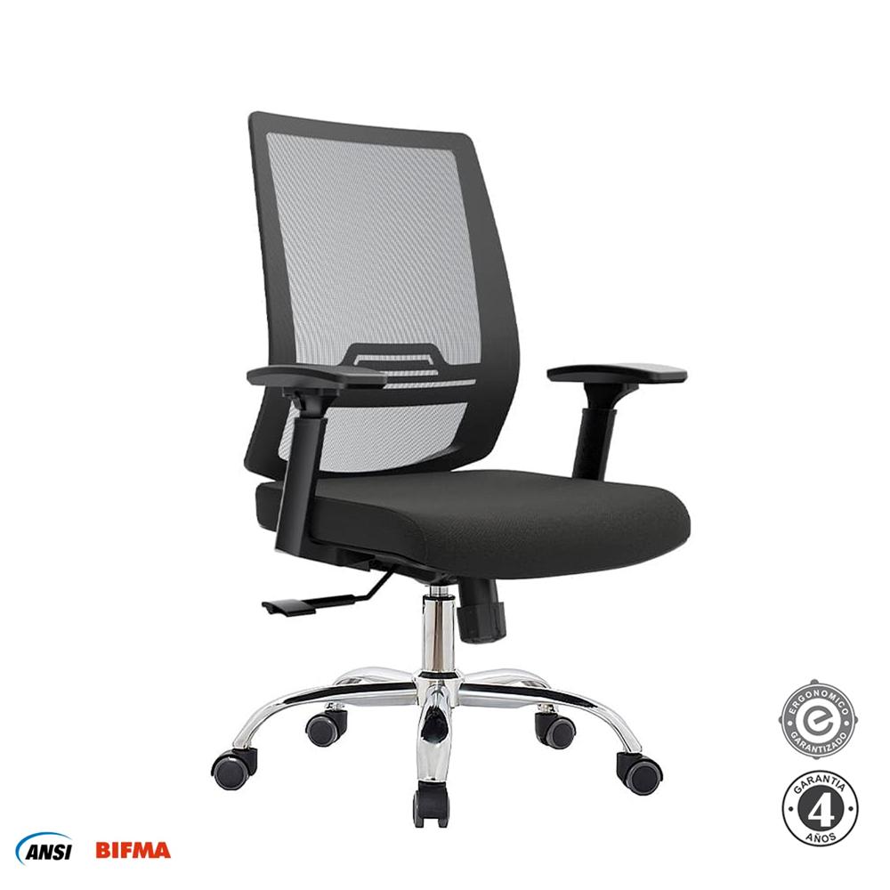 Silla Ergonómica Dubai Gerente Brazos 3D Cromado Negro Althea Confort