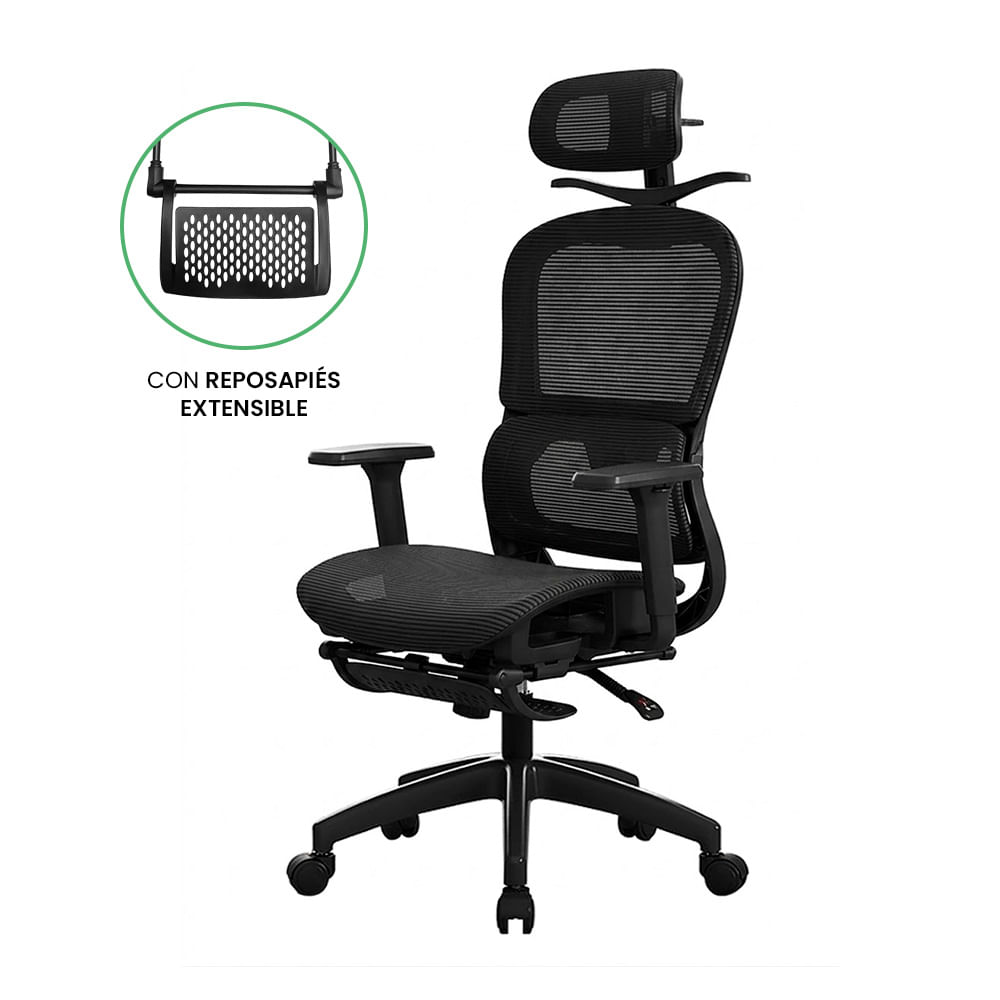 Silla de Oficina Ergonómica Evox Advance E8-BR Negro con Reposapiés