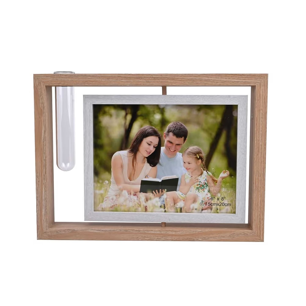 FELIZ DIA MAMA - Portaretrato giratorio con base para flores y marco de madera 35x22cm