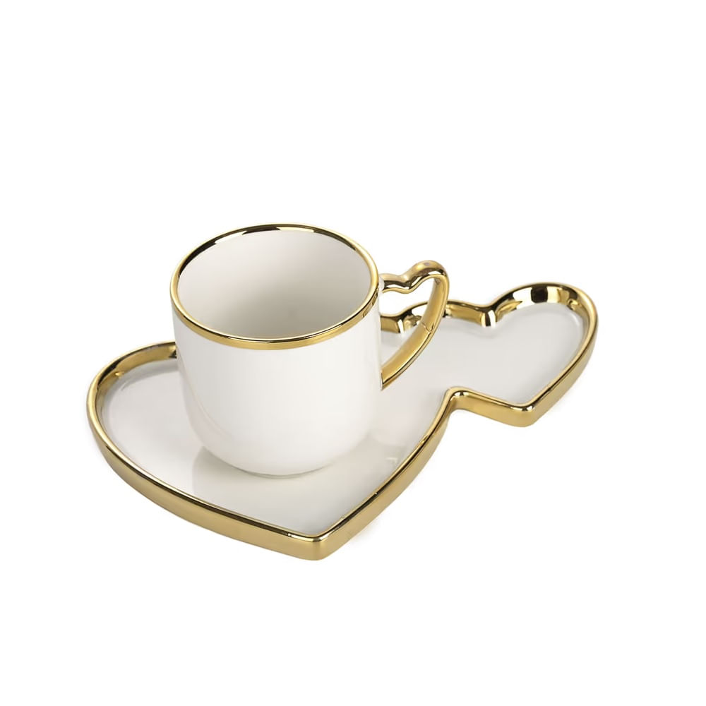 FELIZ DIA MAMA - Set 12 PCS de Tazas con Platillos de Porcelana Modelo Corazon