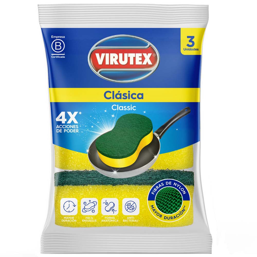 Esponja VIRUTEX Clásica 2 en 1 Pack x3un