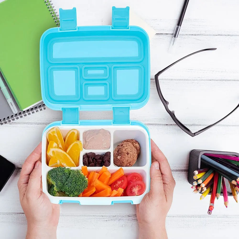 lonchera antiderrame bento con divisiones celeste