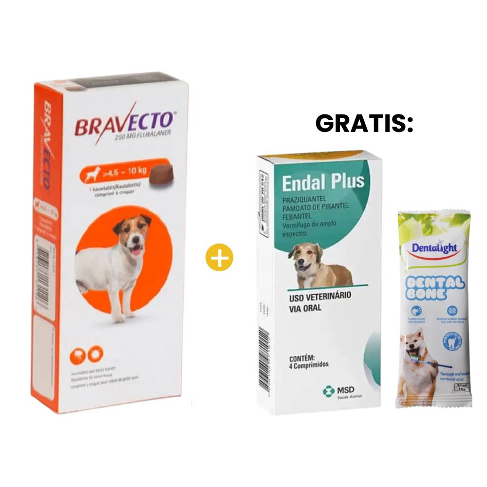 Bravecto Antipulgas Perro Masticable 4.5 a 10 Kg FV 30.09.26 y GRATIS Endal Antiparasi y Dental Bone
