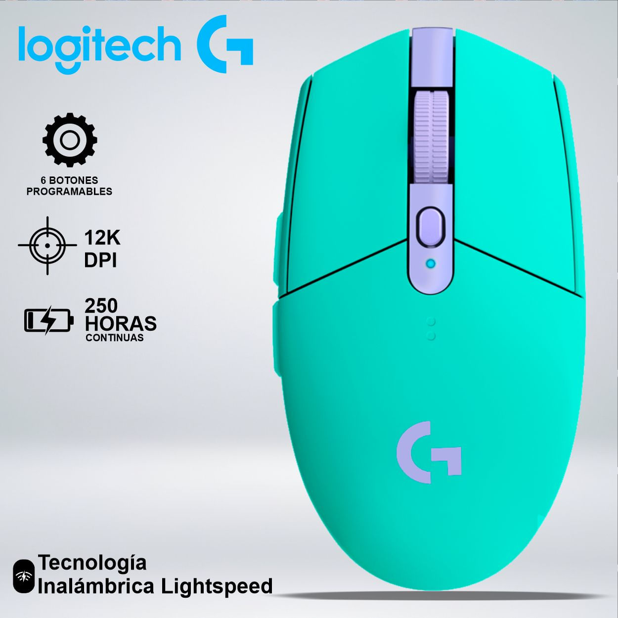 MOUSE GAMER G305 LIGHTSPEED SENSOR HERO 12K 6 BOTONES VERDE