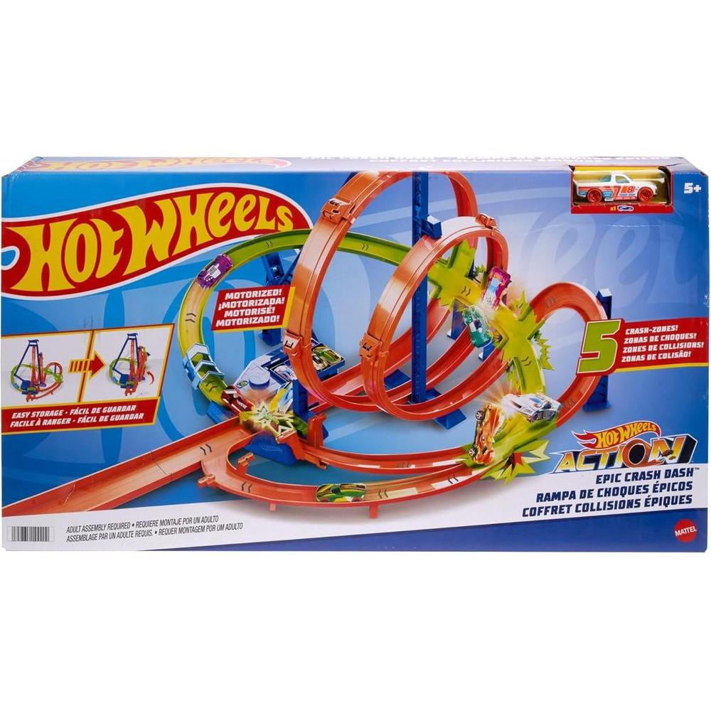 Set De Juguete Hot Wheels Epic Crash Dash Con Booster Motorizado