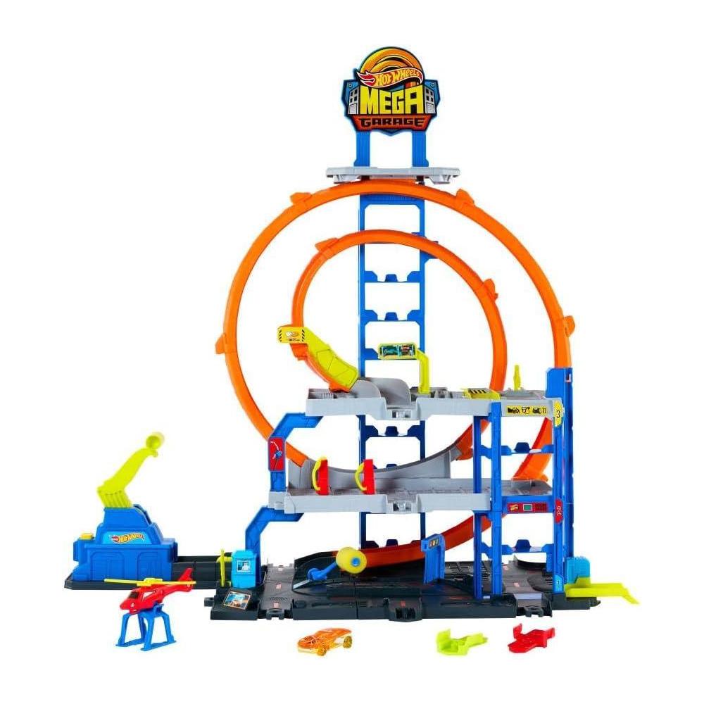 Juguete Hot Wheels Mega Loop Garage Coches Helicóptero