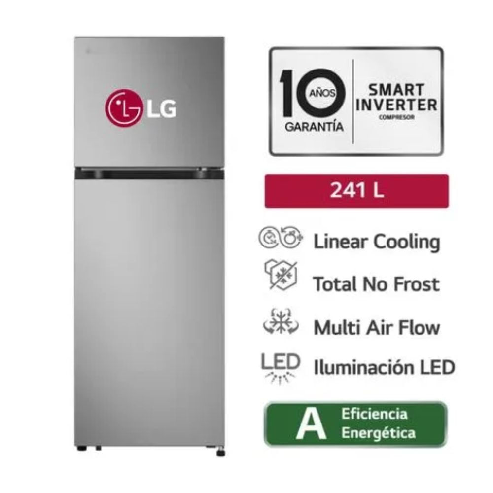 Refrigeradora LG VT24BPY 241L Top Freezer Inverter  Eficiencia A  Acero Inoxidable