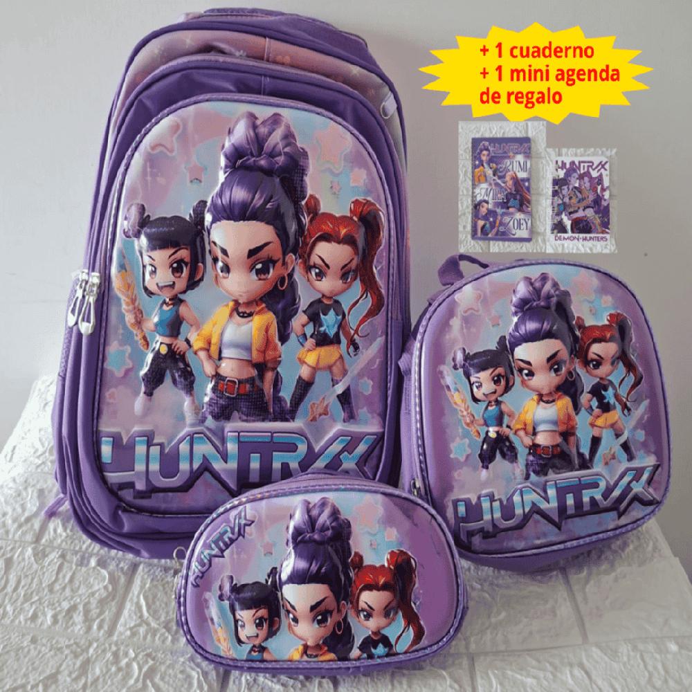 Set Mochila Las Guerreras K-pop Huntrix Cazadoras de demonios Lila Animado