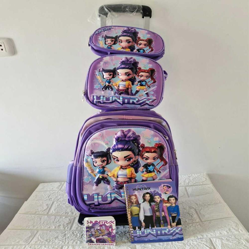 Set Mochila con Ruedas Kpop Las Guerreras K-pop Huntrix Cazadoras de demonios Lila Animado