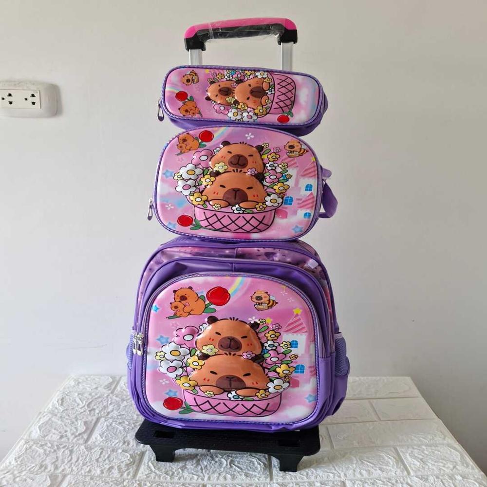 Mochila Escolar Capibara con Ruedas Lila