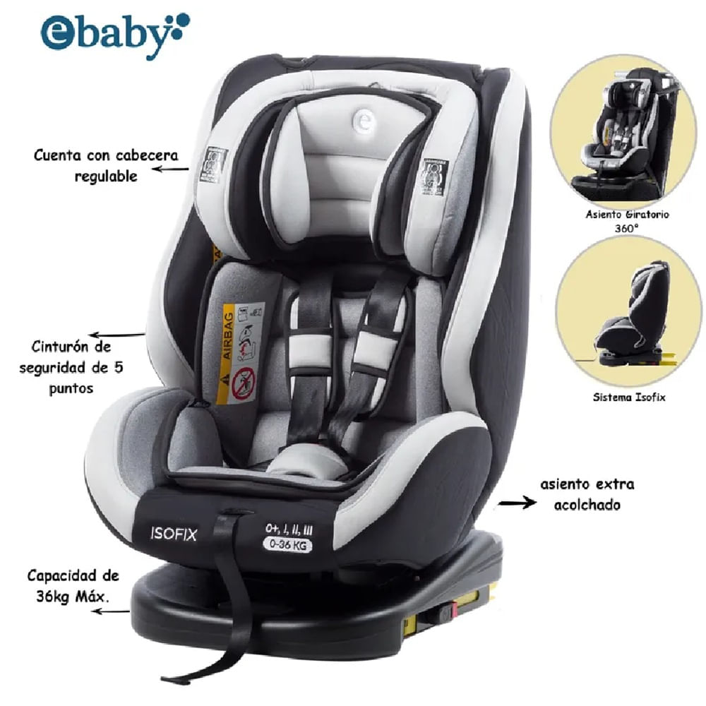 Silla de Auto Rupal reclinable con Sistema de ISOFIX Gris CL