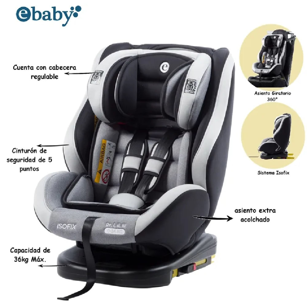 Silla de Auto Rupal reclinable con Sistema de ISOFIX Gris Os