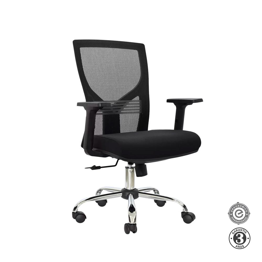 Silla Ergonómica Tom Gerente Cromada Negro 1D Althea Confort