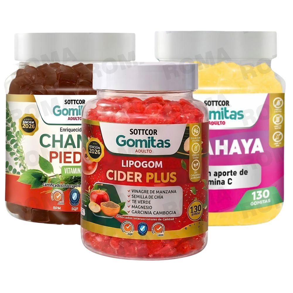 PACK 3 GOMITAS CHANCA PIEDRA + LIPOGOM CIDER PLUS + PITAHAYA SOTTCOR
