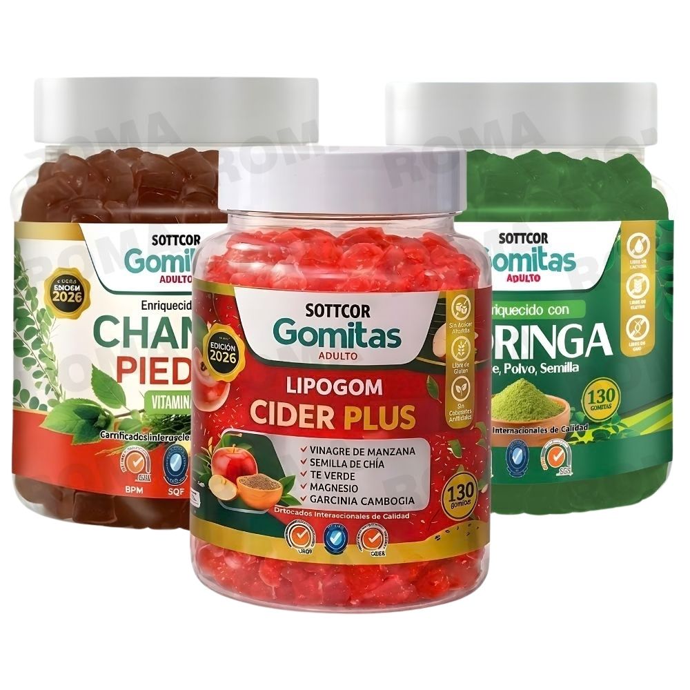 PACK 3 GOMITAS CHANCA PIEDRA + LIPOGOM CIDER PLUS + MORINGA SOTTCOR
