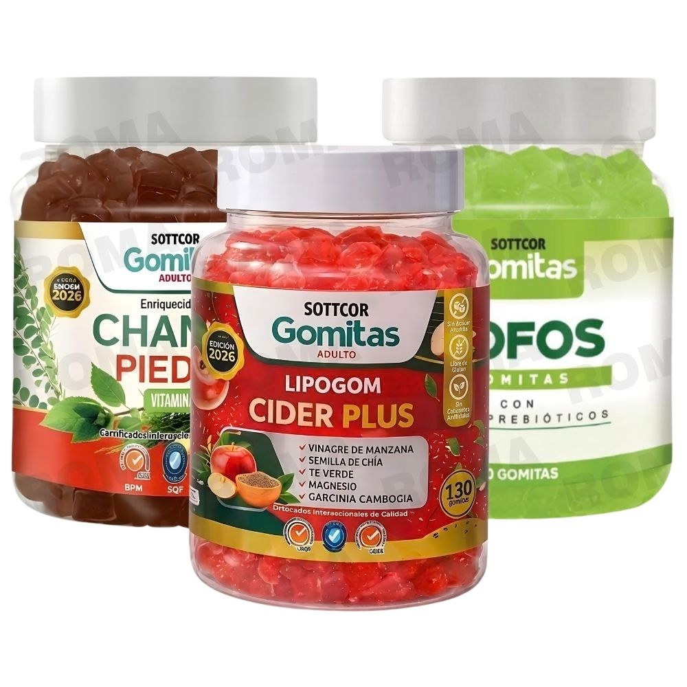 PACK 3 GOMITAS CHANCA PIEDRA + LIPOGOM CIDER PLUS + GOFOS SOTTCOR