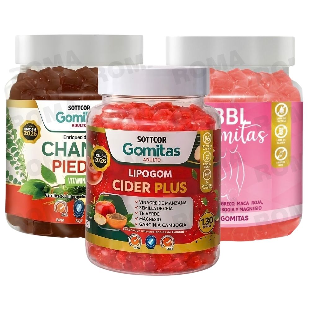 PACK 3 GOMITAS CHANCA PIEDRA + LIPOGOM CIDER PLUS + BBL SOTTCOR