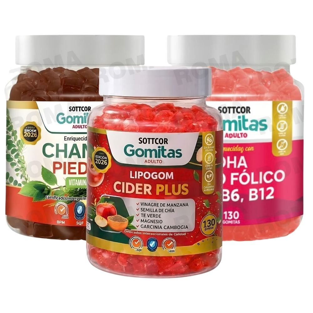 PACK 3 GOMITAS CHANCA PIEDRA + LIPOGOM CIDER PLUS + DHA SOTTCOR