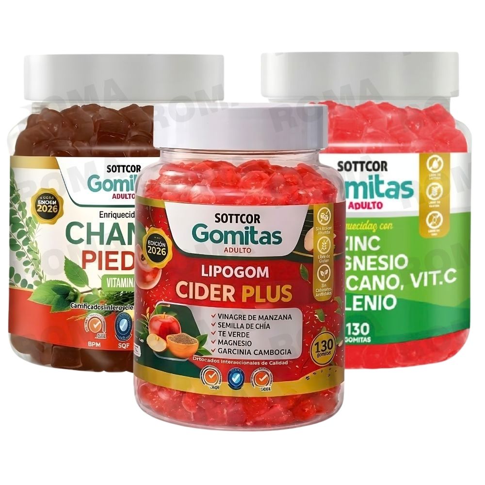PACK 3 GOMITAS CHANCA PIEDRA + LIPOGOM CIDER PLUS + ZINC SOTTCOR