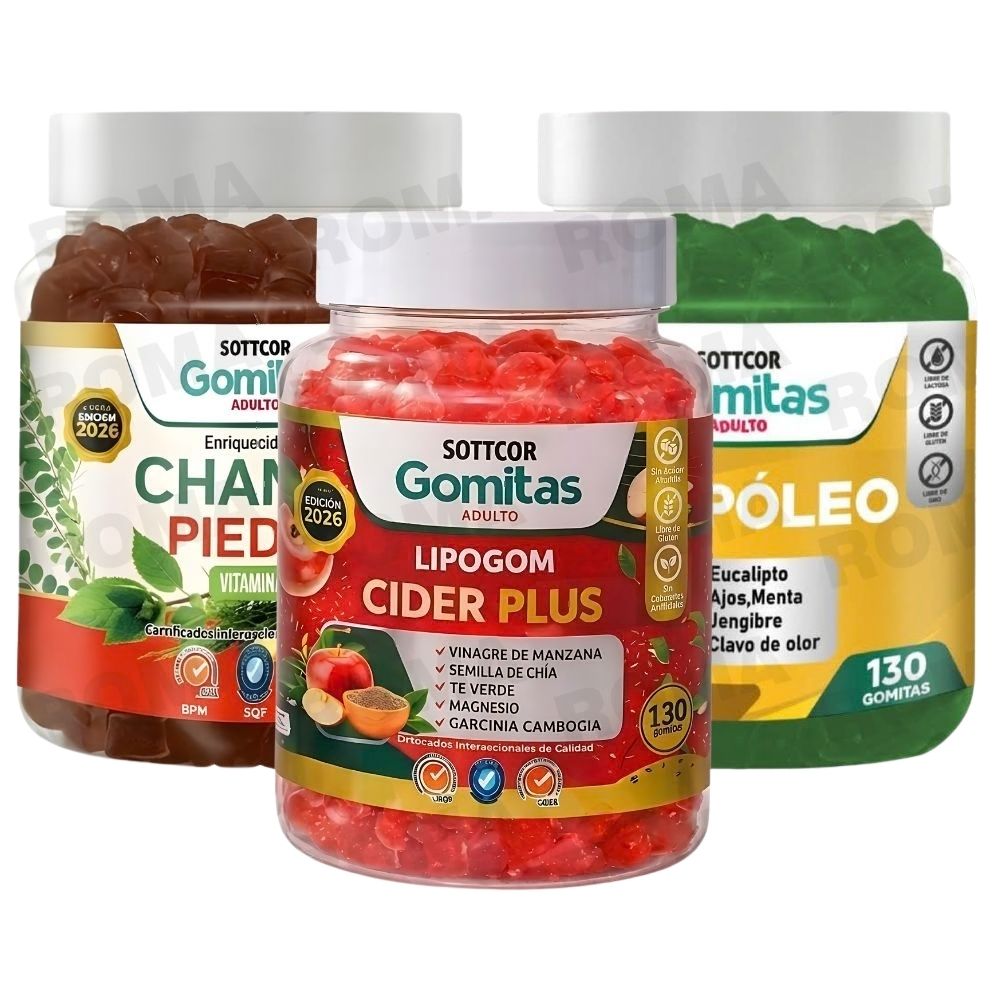 PACK 3 GOMITAS CHANCA PIEDRA + LIPOGOM CIDER PLUS + PROPÓLEO SOTTCOR