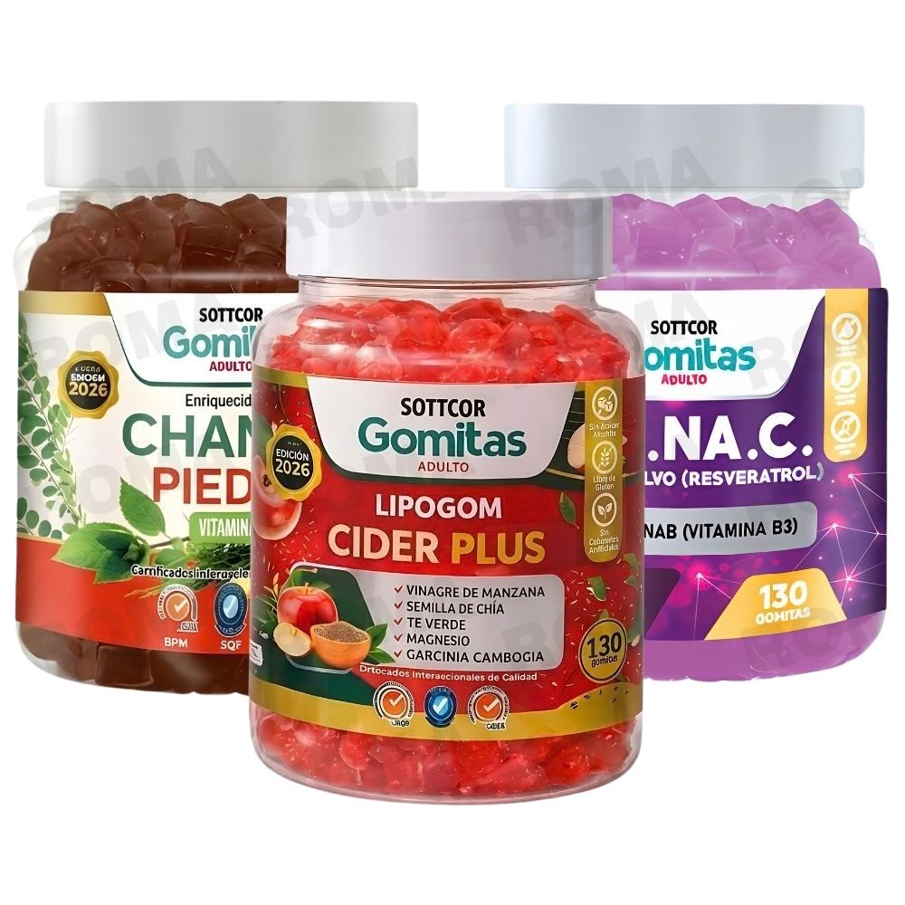PACK 3 GOMITAS CHANCA PIEDRA + LIPOGOM CIDER PLUS+RESVERATROL SOTTCOR
