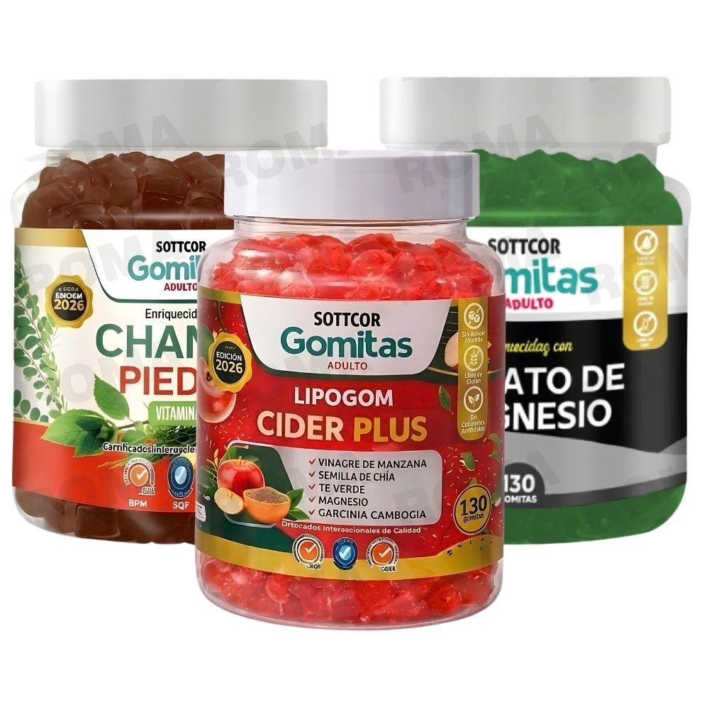 PACK3 GOMITAS CHANCA PIEDRA+LIPOGOM CIDERPLUS+CITRATO MAGNESIO SOTTCOR