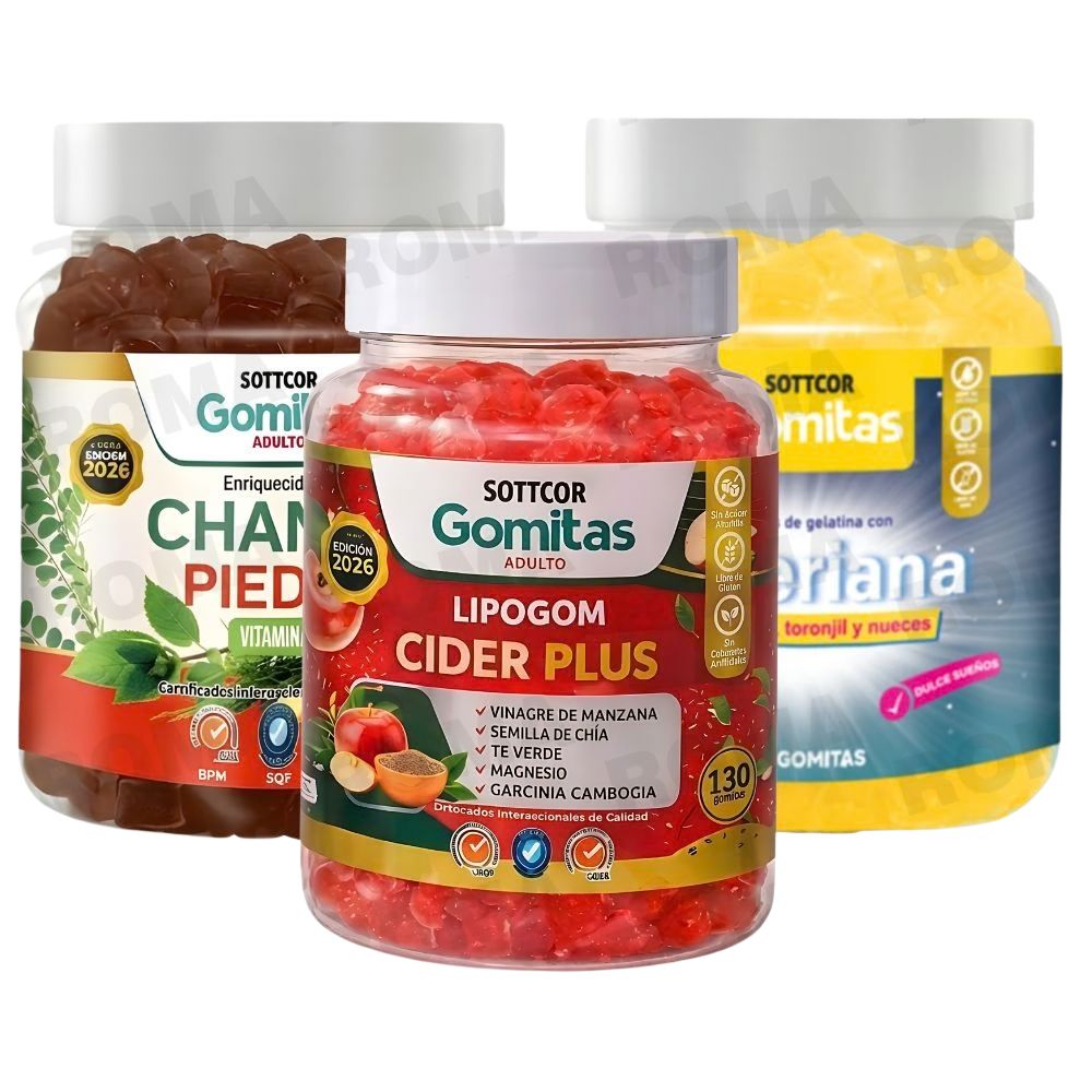 PACK 3 GOMITAS CHANCA PIEDRA + LIPOGOM CIDER PLUS + VALERIANA SOTTCOR