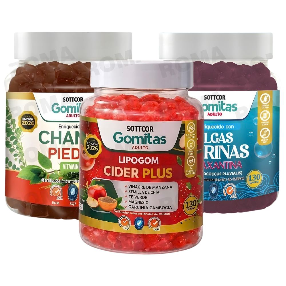 PACK 3 GOMITAS CHANCA PIEDRA+LIPOGOM CIDER PLUS+ALGAS MARINAS SOTTCOR