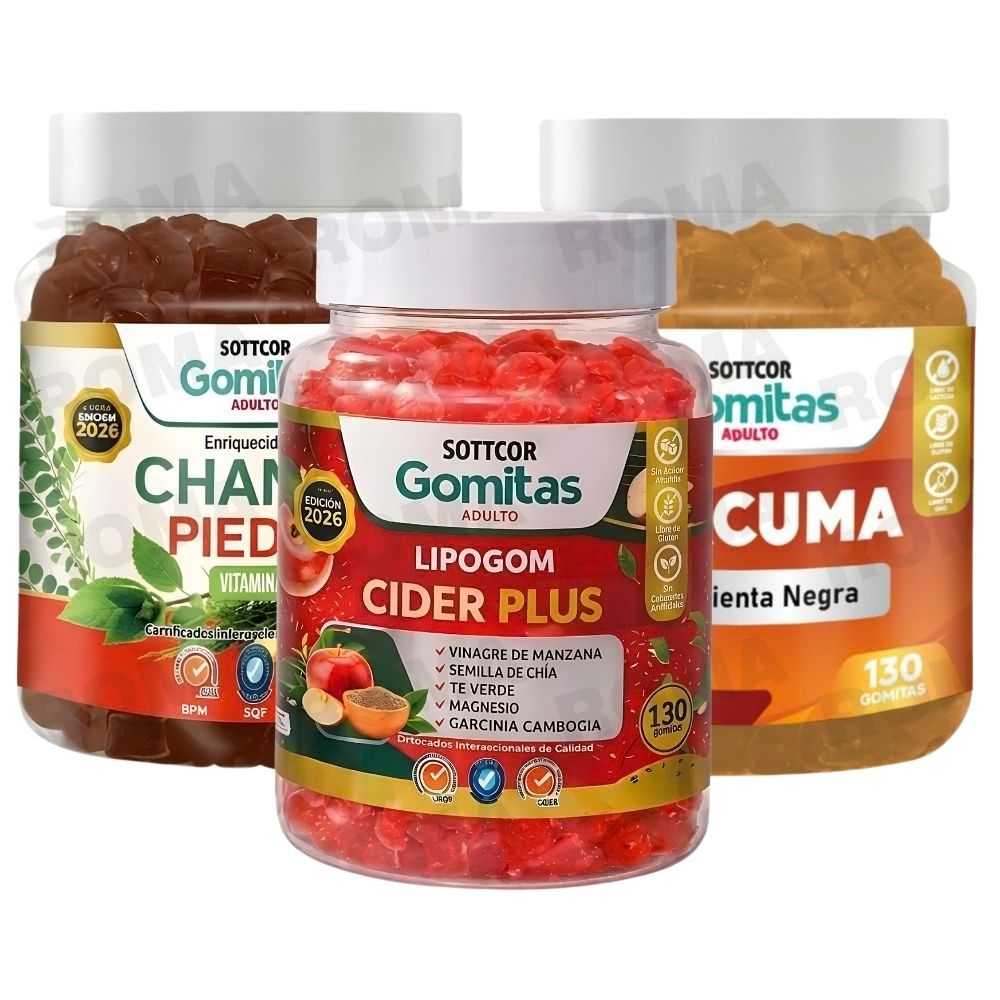 PACK 3 GOMITAS CHANCA PIEDRA + LIPOGOM CIDER PLUS + CÚRCUMA SOTTCOR