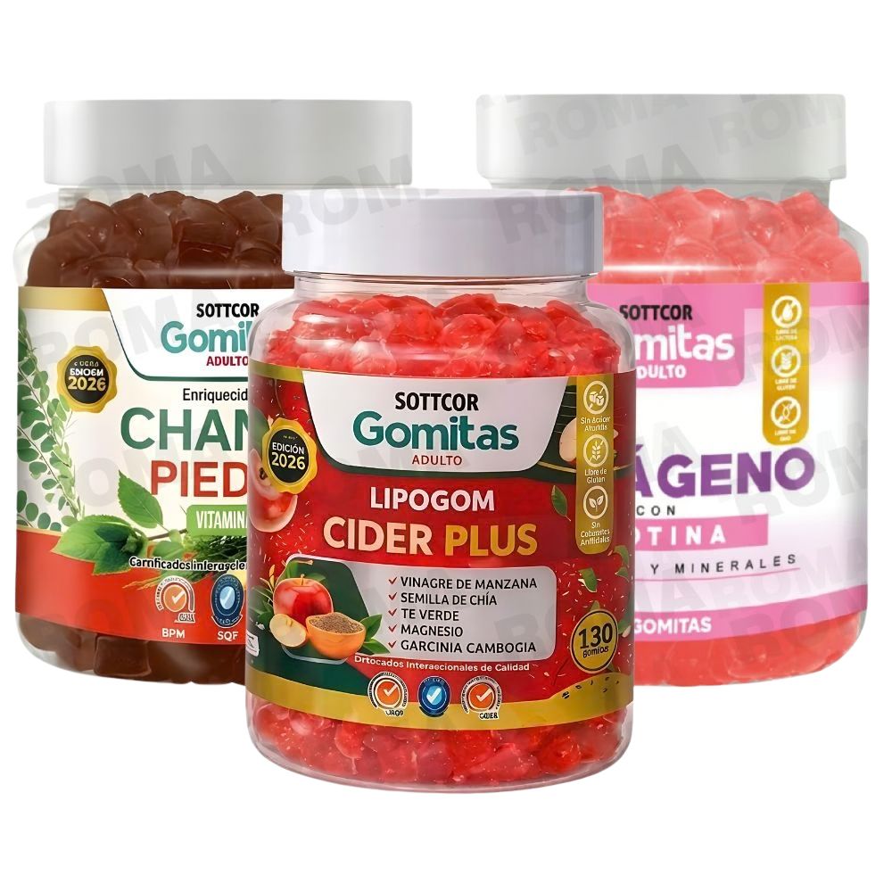 PACK 3 GOMITAS CHANCA PIEDRA + LIPOGOM CIDER PLUS + COLÁGENO SOTTCOR