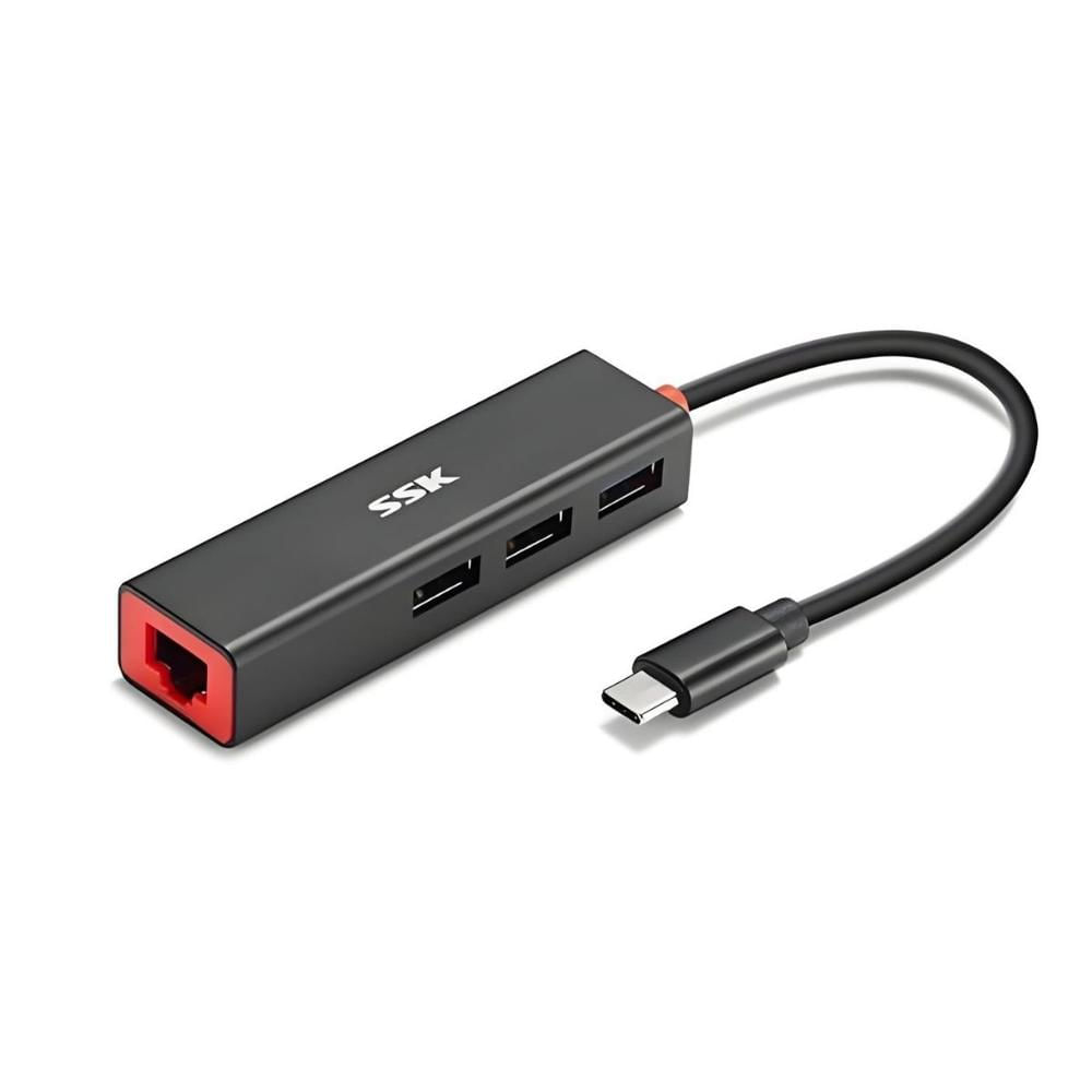 Adaptador de Red SSK SHU-C535 Type-C con 3 USB 3.0 y Ethernet