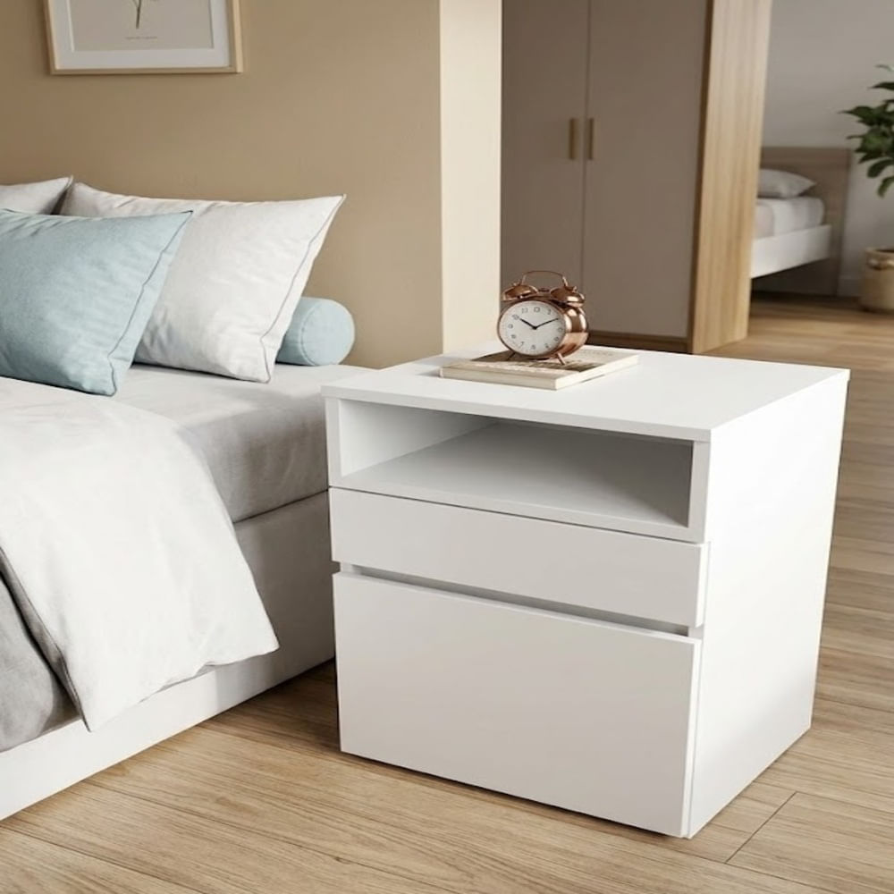 Velador melamina cajón y puerta Blanco