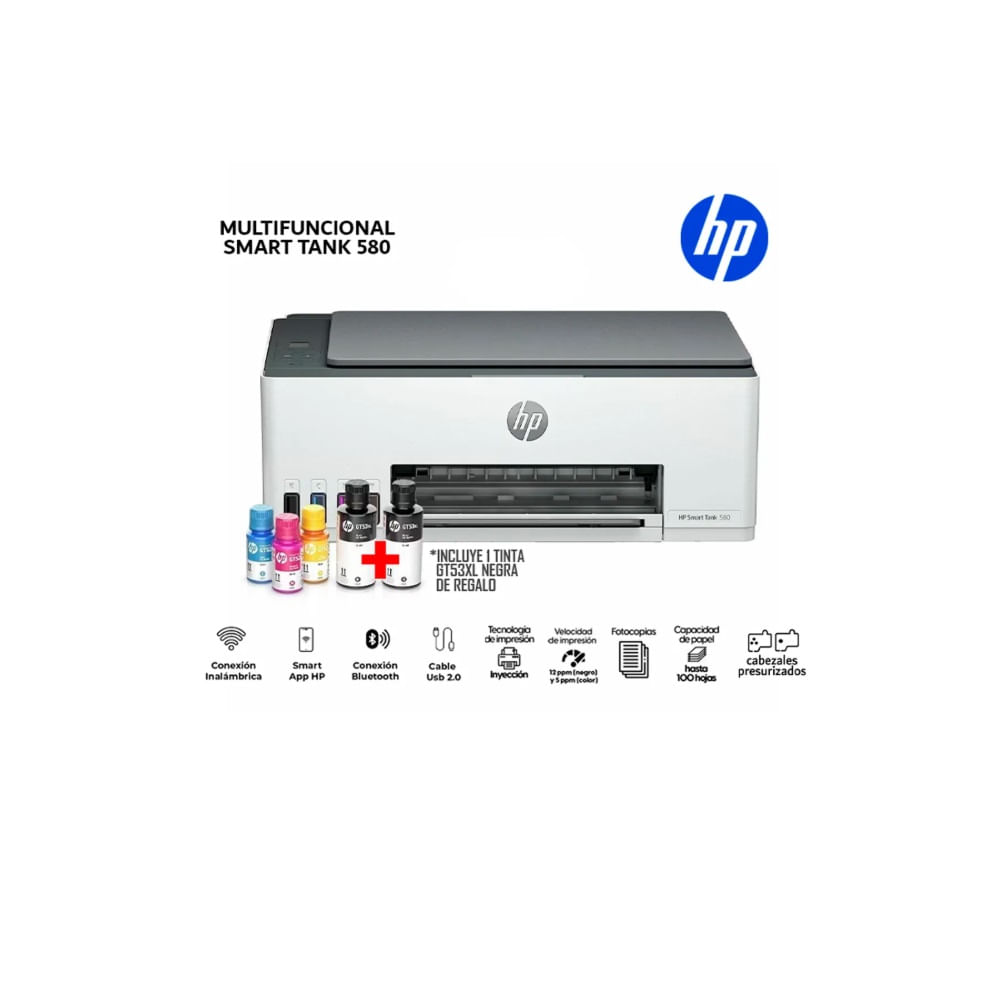 ImpresoraMultifuncional HP Smart Tank 580 Color Wifi Bluetooth Smart App-1F3Y2A