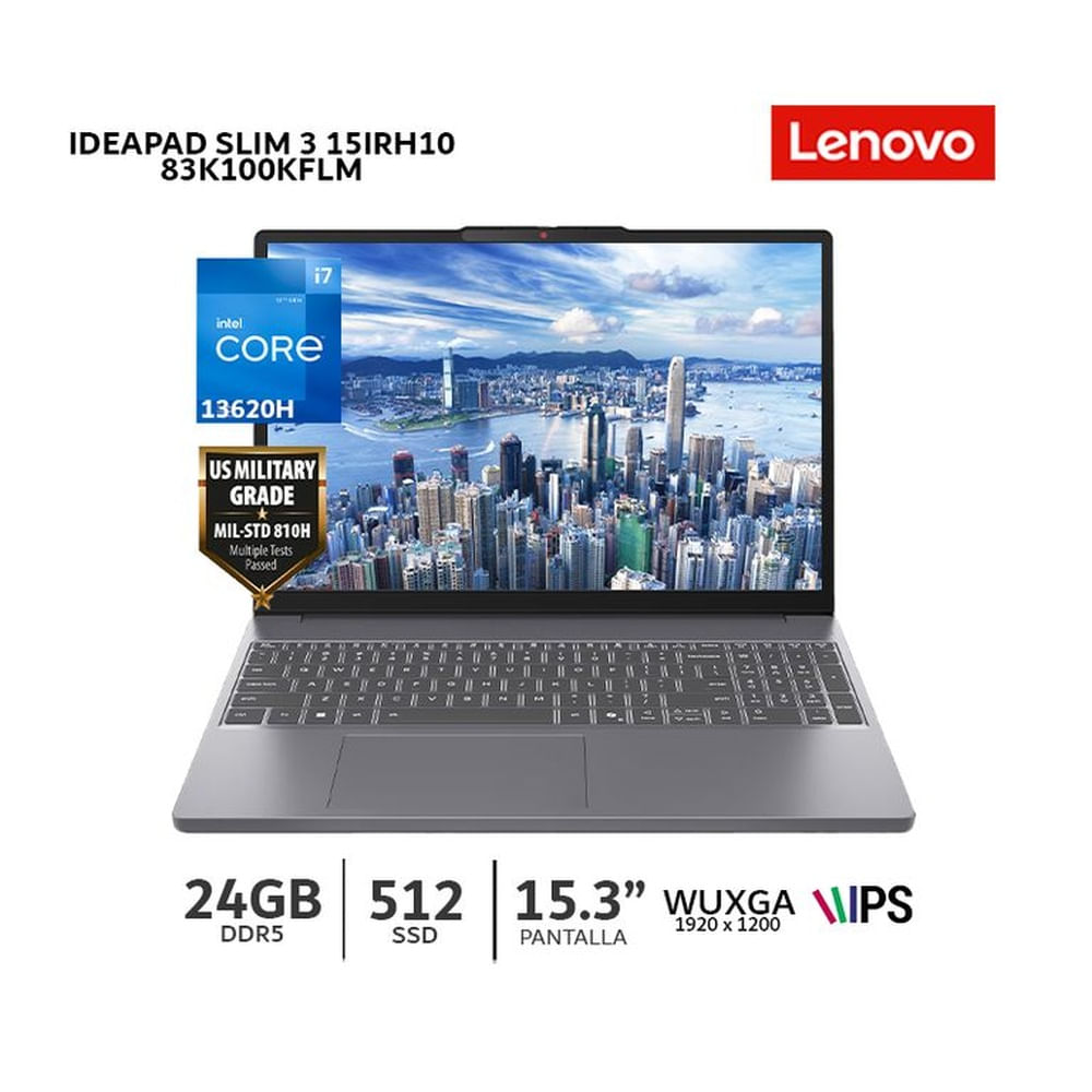 Laptop Lenovo IdeaPad Slim 3 15IRH10 Intel C i7-13620H 24Gb Ram 512Gb SSD 15.3 WUXGA-83K100KFLM