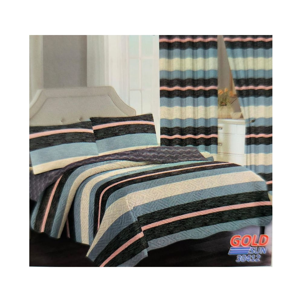 CUBRECAMA 7 PIEZA TELA CON TELA DE VERANO CON CORTINA  2 PLAZAS PREMIUN