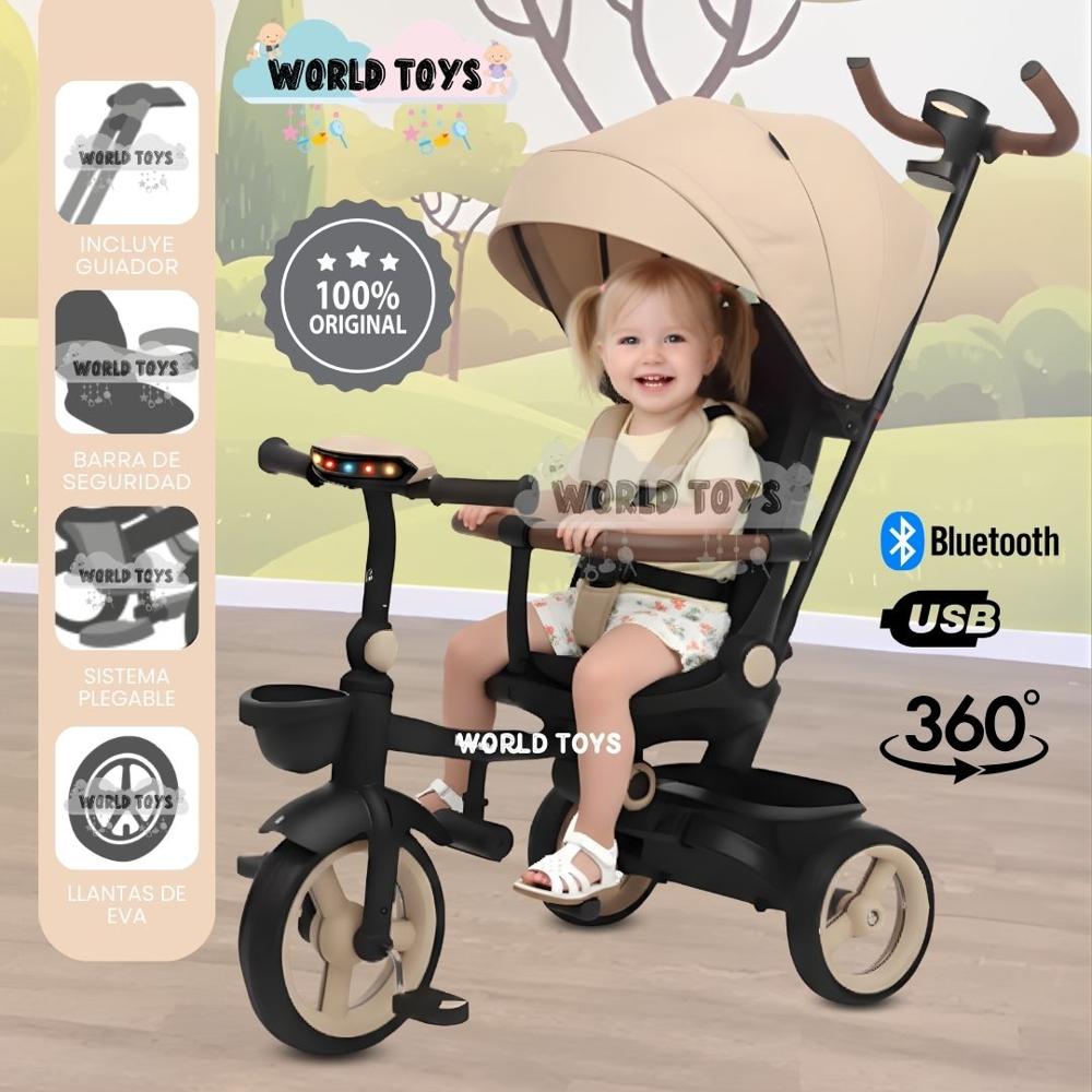 Triciclo Guiador Plegable FOLDING con Bluetooth Beige