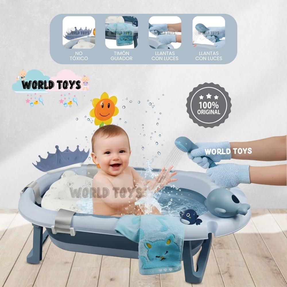 Bañera Plegable para Bebé BERKEN con Reagadera Manual Azul
