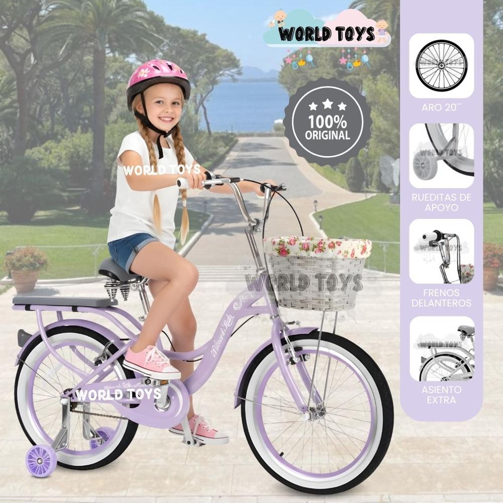 Bicicleta Campera para Niña Aro 20 BETTY  con Canasta Light Purple