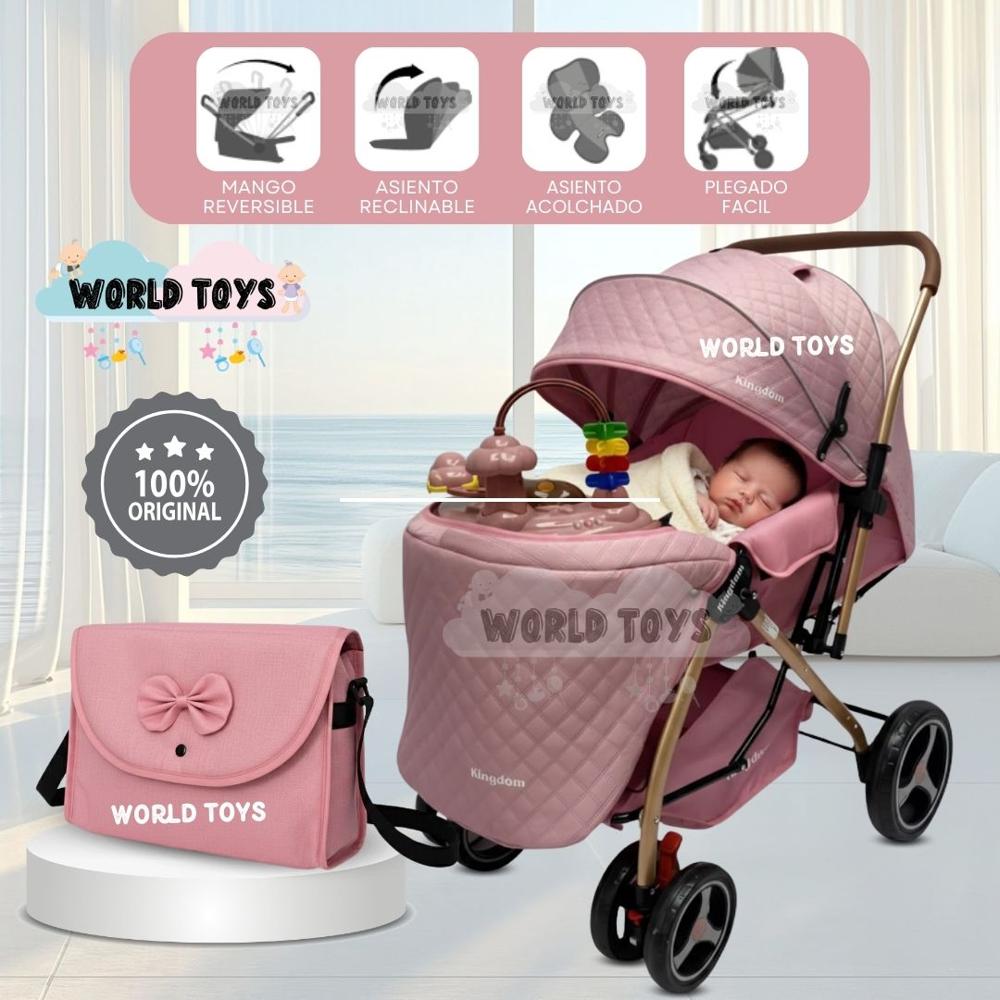 Coche Cuna de Lujo LITTLE KING con Pañalera Pink