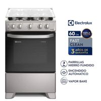 Cocina Electrolux 4 Quemadores Efficient VaporBake y Parrilla Hierro Fundido Silver FE4ISR