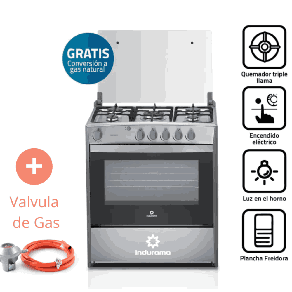 Cocina a Gas INDURAMA 5 Quemadores Cantabria QZ Croma MAS Válvula de Gas