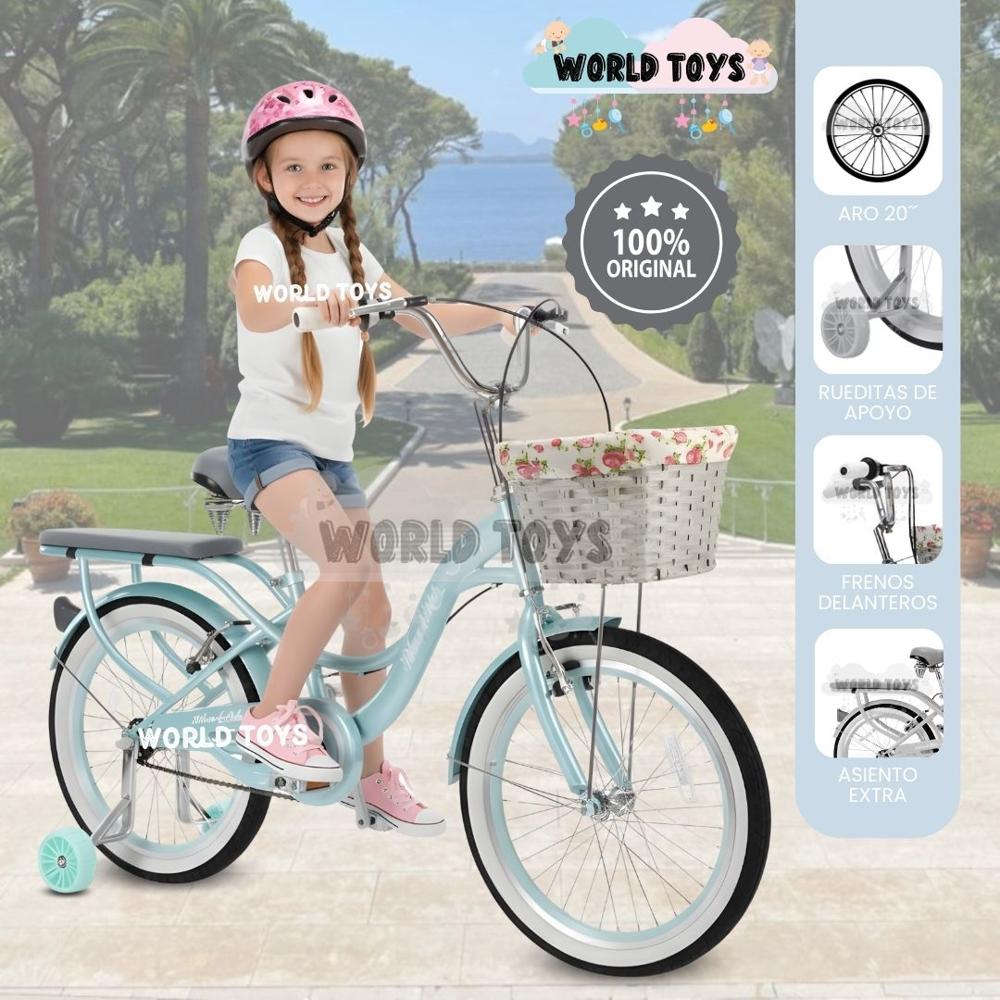 Bicicleta Campera para Niña Aro 20 BETTY  con Canasta Light Sky Blue