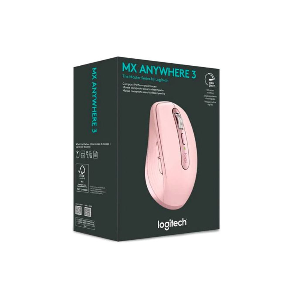 Mouse Logitech MX Anywhere 3S inalámbrico Bluetooth 8K USB-C color rosa - Alta precisión y portabil